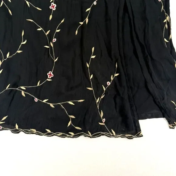 Vtg 90s Whimsigoth Fairy Grunge Black Sleeveless Floral Embroidered Maxi Dress M - Picture 4 of 5